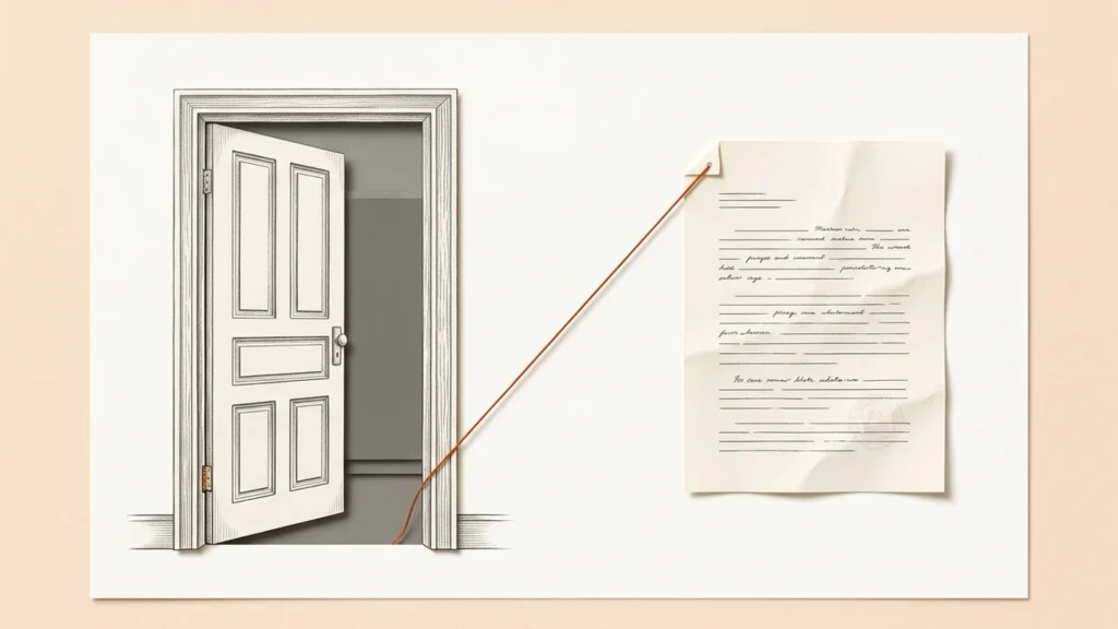 Editorial illustration connecting a classroom doorway to a report sheet.