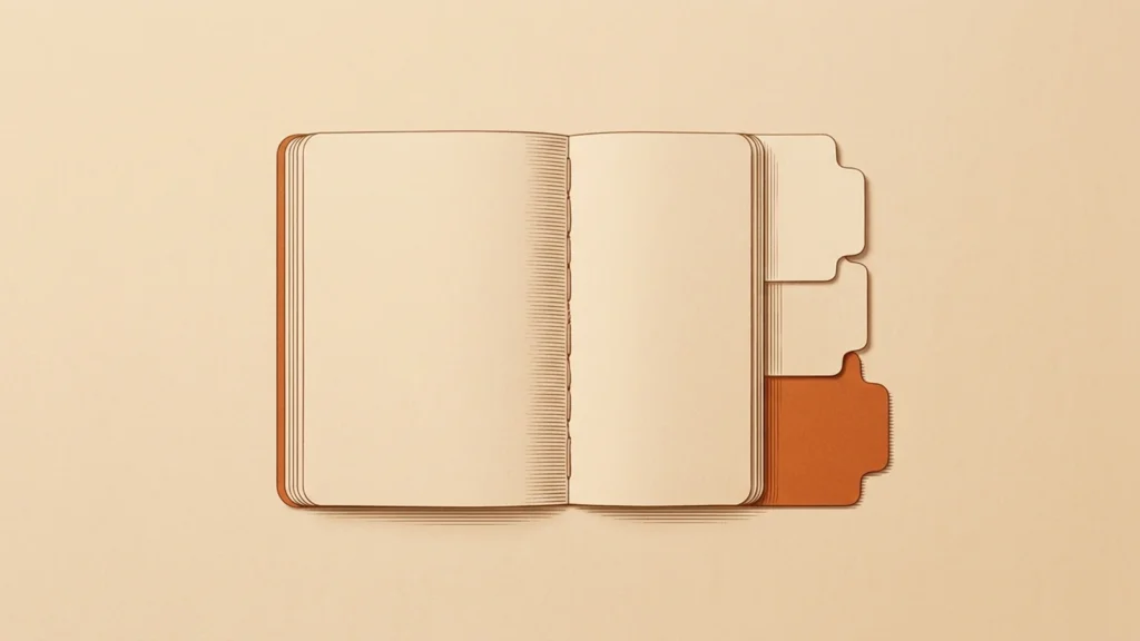 Editorial illustration of a course notebook with detachable paper tabs.