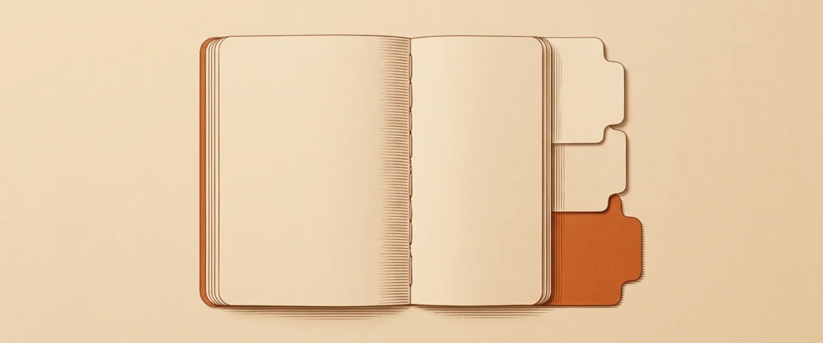 Editorial illustration of a course notebook with detachable paper tabs.