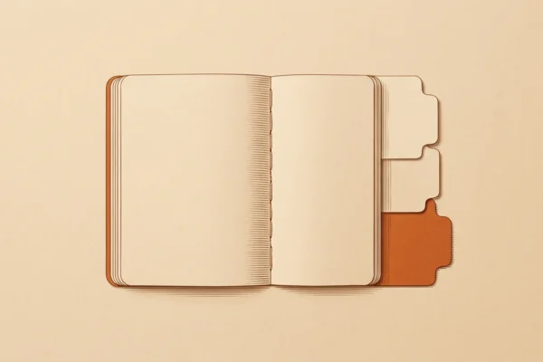 Editorial illustration of a course notebook with detachable paper tabs.