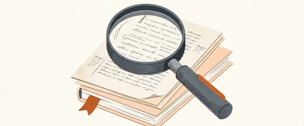 Editorial illustration of a magnifying glass over a document.
