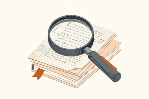 Editorial illustration of a magnifying glass over a document.