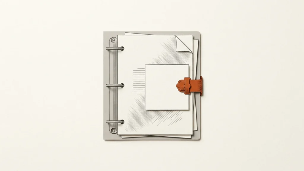 Editorial illustration of an assignment binder with an attached paper module.