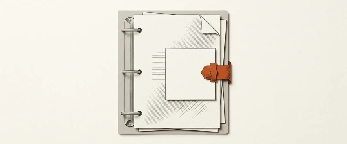 Editorial illustration of an assignment binder with an attached paper module.
