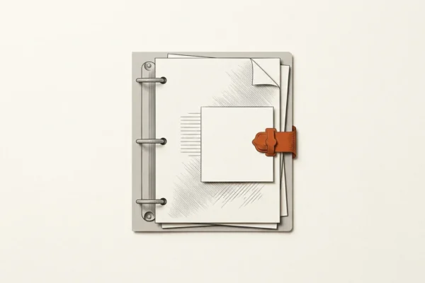 Editorial illustration of an assignment binder with an attached paper module.
