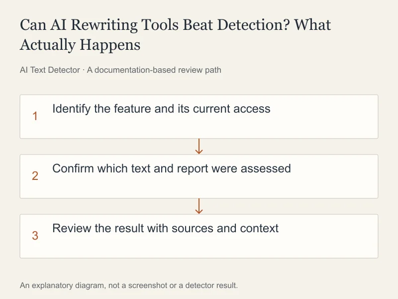 Can AI Rewriting Tools Beat Detection? What Actually Happens: Identify the feature and its current access; Confirm which text and report were assessed; Review the result with sources and context